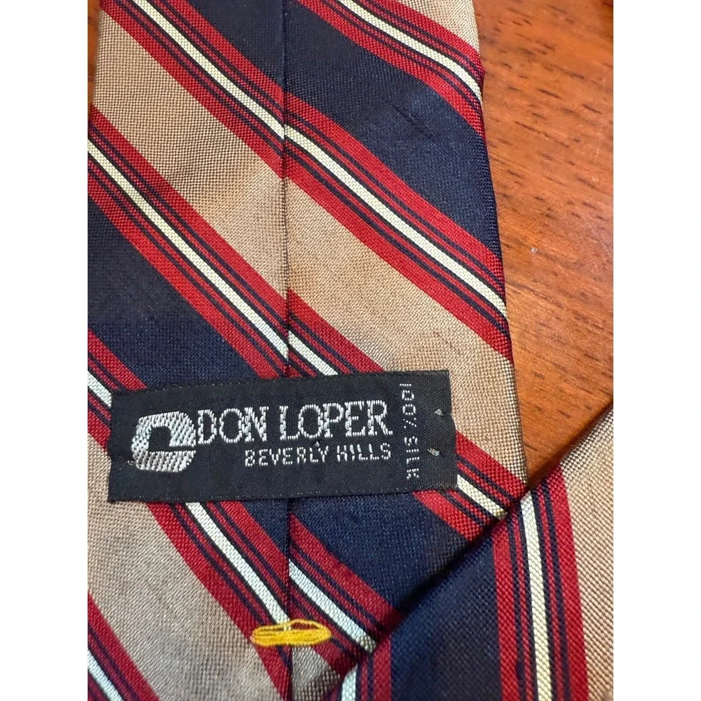 Don Loper Vintage Tie Slant Stripe Silk Retro | Tan Navy Red | 55